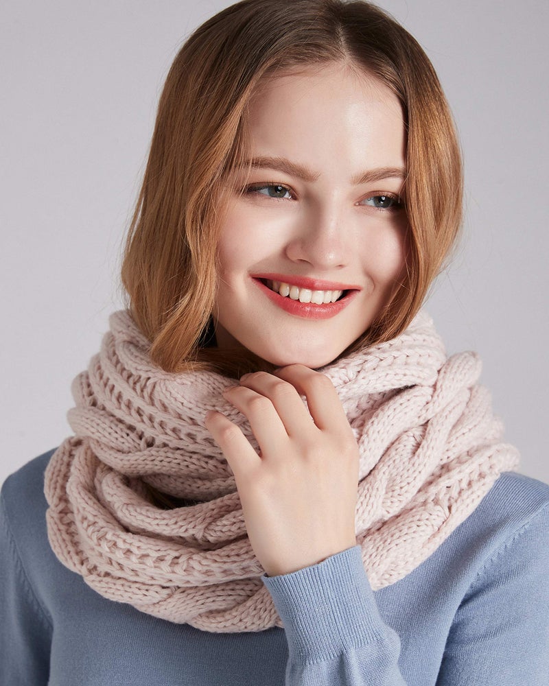 NEOSAN Womens Thick Ribbed Knit Winter Infinity Circle Loop Scarf Twist Light Pink - Image 3
